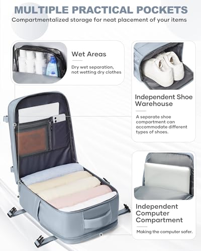 Travel Backpack Carry On for Women Man Gym Backpacks with Laptop Compartment Mochila de Viaje Teacher Personal Item Backpack Airplane Accessories Must Haves Grey Blue 20L