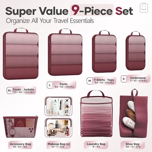9 11 Set Compression Packing Cubes for Travel Essentials (9 Count)