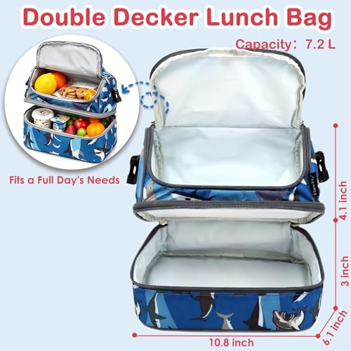 Kids Double Decker Cooler Insulated Lunch Bag Large Tote for Boys