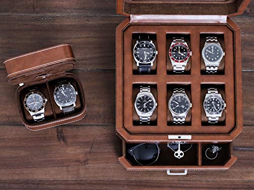 Gift Set 6 Slot Leather Watch Box with Valet Drawer