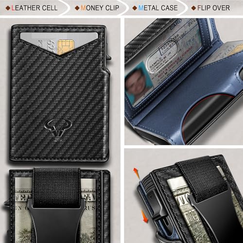 Men Slim Leather Wallet Metal Case Money Clip