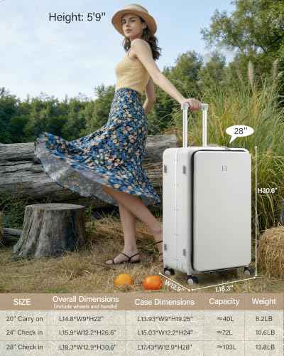28 Inch Top Opening Checked Luggage with Cup Holder and USB Ports