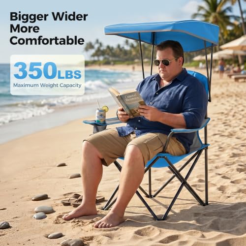 Heavy Duty Canopy Camping Chairs with Adjustable Sunshade (2 Count)