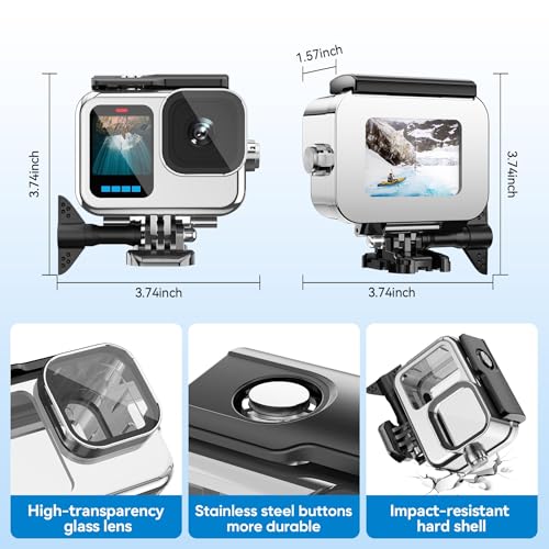 Compatible for Go Pro Hero 13 12 11 10 9 Black Waterproof Housing Case 60M