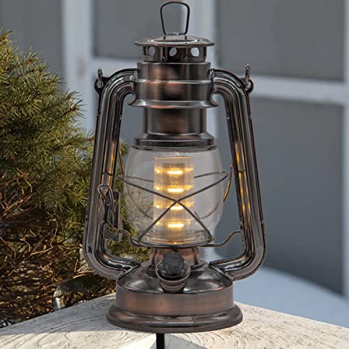 LED Vintage Lantern Metal Hanging Hurricane 12 LED Dimmer Switch Warm White Battery Operated Power Outage Indoor Camping Lighting Outdoor Brooklyn (2 Count)