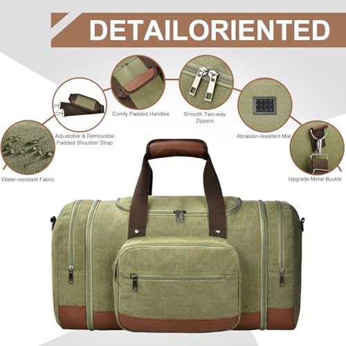 50L Canvas Duffle Bag for Travel Weekend Gym Overnight Carry