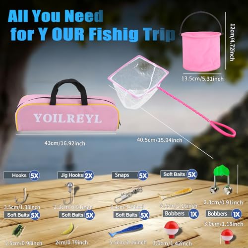 Collapsible Telescopic Fishing Rod and Reel Combo Push Button Small Fishing Pole Kit Beginner Youth Girls Fishing Starter Set Tackle