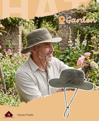 Men's Sun Hat UPF 50+ Wide Brim Bucket Hat Windproof Fishing Hats