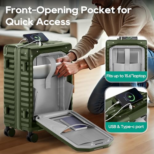 20 Inch Carry on Luggage with Front Pocket and Cup Holder