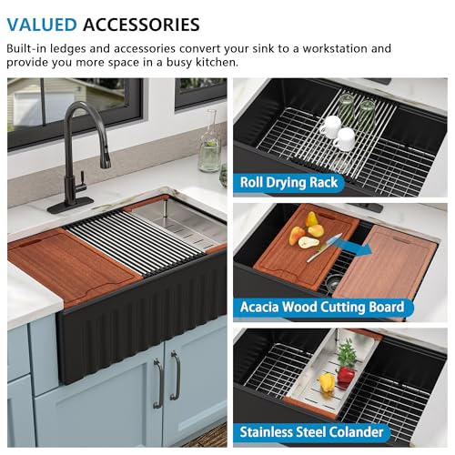 33"x20" Black Farmhouse Sink Workstation