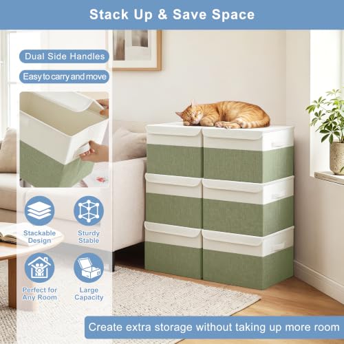 Large 22 Quart Linen Fabric Foldable Storage Bin Cube Organizer Basket with Flip (4 Count)