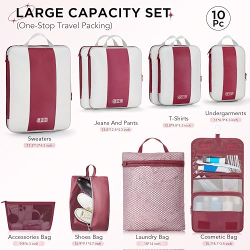 10 Set Compression Packing Cubes for Travel Essentials (10 Count)