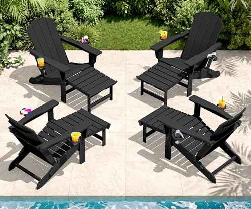 4 Pcs HDPE Folding Adjustable Adirondack Chair with Ottoman (4 Count)