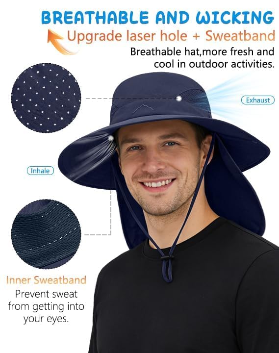UPF 50+ Wide Brim Sun Hat with Neck Flap