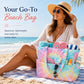 Waterproof Beach Tote Bag for Women Girls with Zipper Foldable Sandproof Pool Swim Bag Travel Carry On Gym