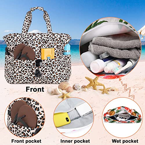Water Resistant Beach Tote Pool Bags Women Ladies Large Gym Tote Carry On Bag With Wet Compartment for Weekender Travel