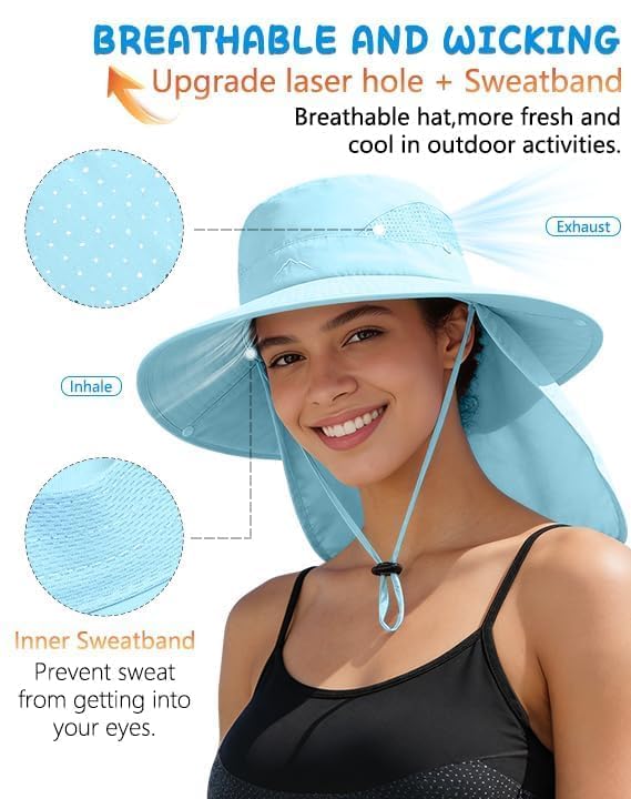 UPF 50+ Wide Brim Sun Hat with Neck Flap