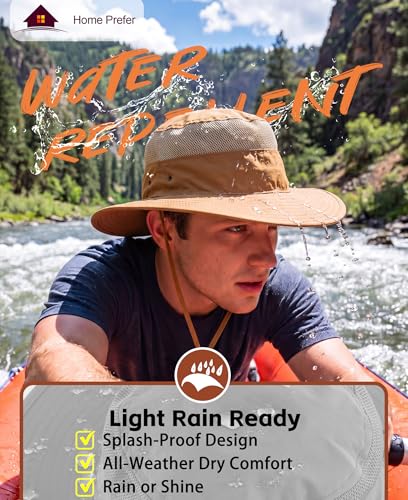 Men's Sun Hat UPF 50+ Wide Brim Bucket Hat Windproof Fishing Hat Brown