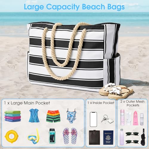 Beach Bags for Women Large Waterproof Beach Tote Bag Zipper Waterproof Sandproof Swim Pool Bag