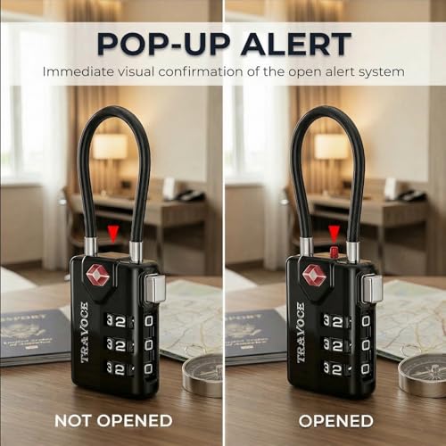 Search Alert TSA Approved Travel Combination Luggage Cable Locks for Suitcase (3 Count)