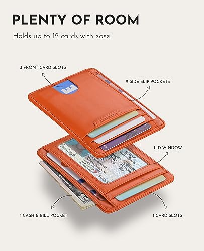 Slim Wallet for Men Women Minimalist Small Leather Front Pocket Wallets with RFID Blocking and Gifts Box