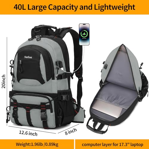 Nerlion 40L Hiking Backpack Travel Backpack for Men Women Camping Waterproof Outdoor Hiking Daypack Lightweight Backpack