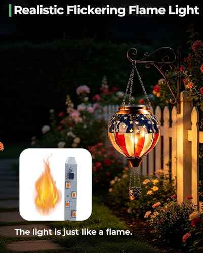 Hot Air Balloon Solar Lantern with Flickering Flame Light
