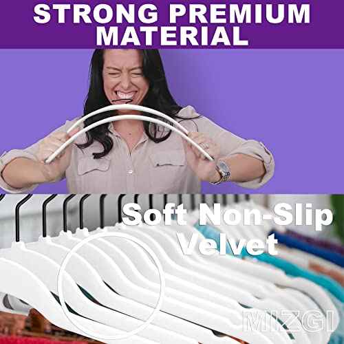 White Velvet Hangers 50 Pack Non Slip Heavy Duty Black Hooks (50 Count)