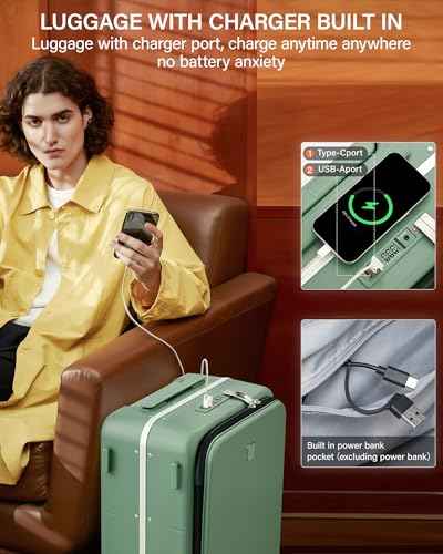 20 Inch Top Opening Carry On Luggage with Cup Holder and USB Ports