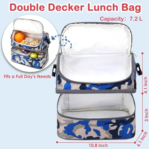 Kids Double Decker Cooler Insulated Lunch Bag Large Tote for Boys
