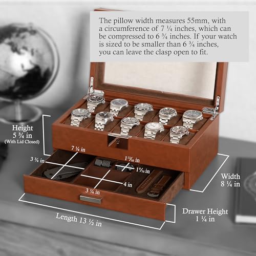 10 Slot Watch Box in Leather with Valet Drawer