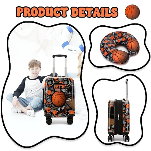 Kid’s Luggage Set 5 Piece Suitcase Set 16’’ Hardside Basketball Luggage with Spinner Wheels Boys Carry on Toddler Travel Rolling Suitcase Carry on Luggage Airline Approved (5 Count)