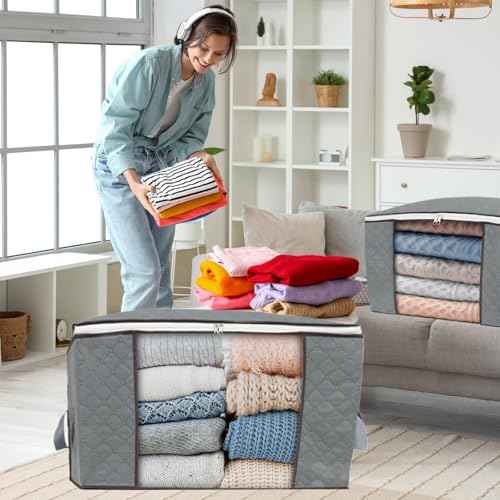 3Pcs Zippered Storage Bag for Closet King Comforter (3 Count)