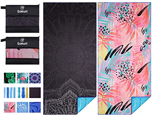 Microfiber Beach Towel Oversized 71x32 Black Pink with Bag 2 Pack (2 Count)