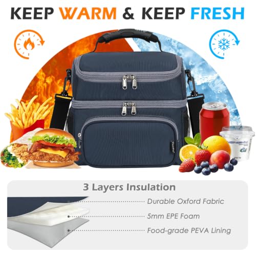 Double Layer Cooler Insulated Lunch Bag Adult Lunch Box Large Tote Bag for Men (Cyan)