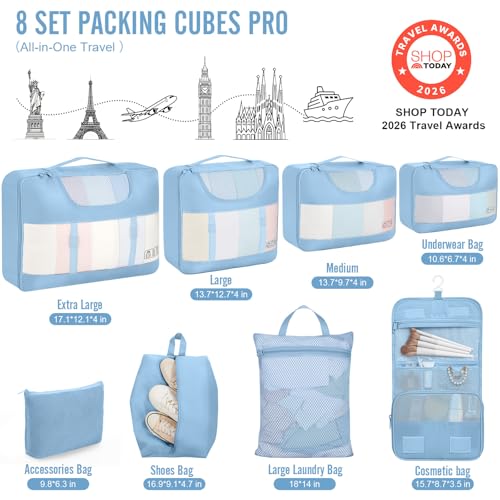 10 Set Packing Cubes for Travel Essentials (10 Count)