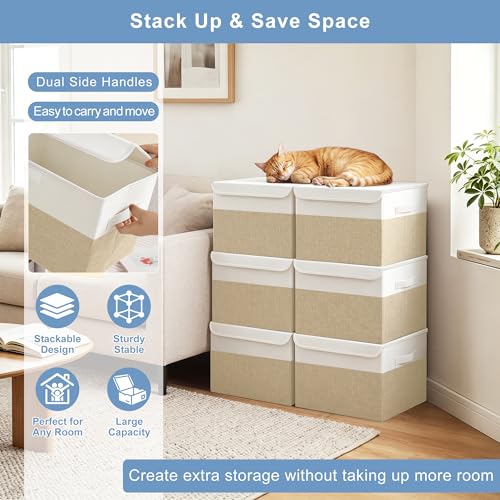 Large 22 Quart Linen Fabric Foldable Storage Bin Cube Organizer Basket with Flip (4 Count)
