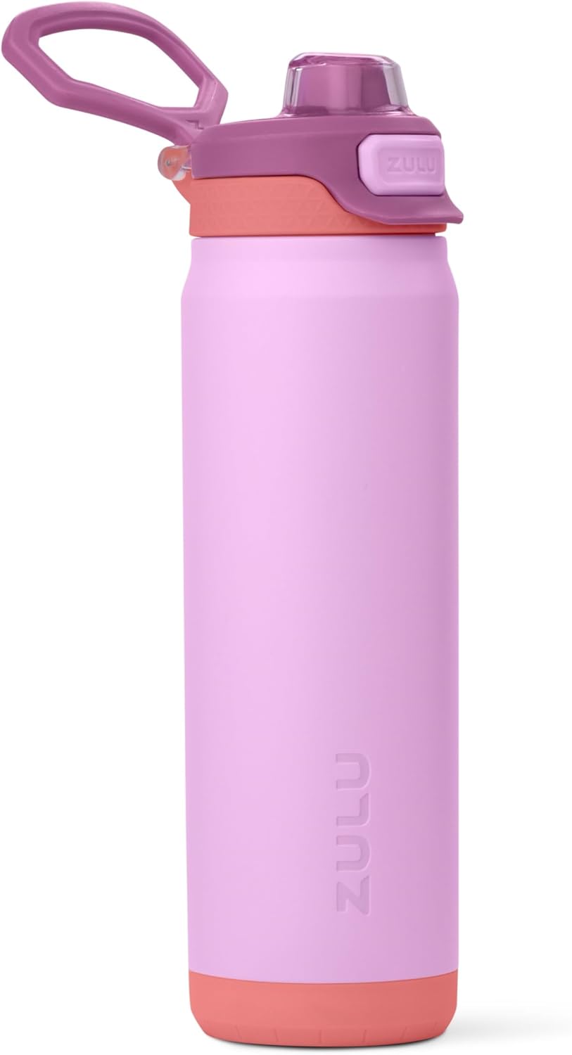 ZULU Powerfill Pro 24oz Stainless Steel Water Bottle with Quick Fill Lid, Triple Walled Vacuum Insulated Metal, Leak Proof Locking Lid, Sip and Chug, Reusable BPA Free, Sherbert - Roamly