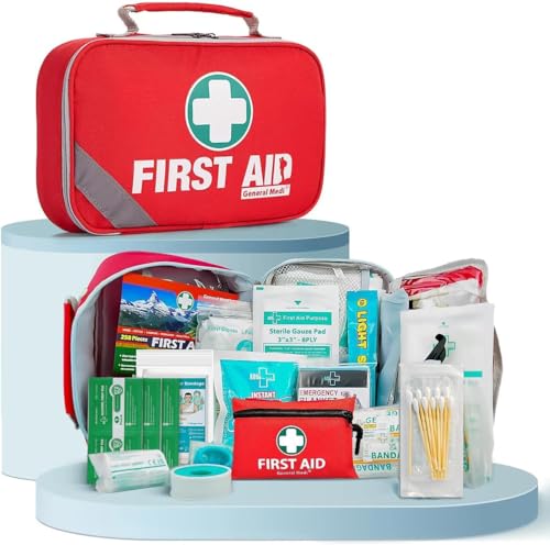 2-in-1 First Aid Kit (215 Piece Set) + 43 Piece Mini First Aid Kit -Includes Ice(Cold) Pack, Moleskin Pad and Emergency Blanket for Travel, Home, Office, Car, Workplace (27.95 Count)