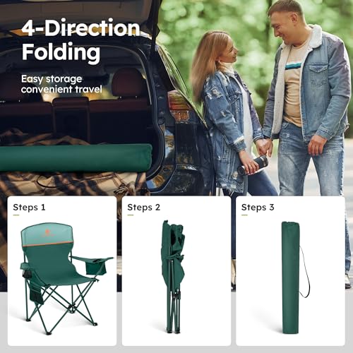 2 Pack Folding Camping Chair with Cooler Bag & Lumbar Support (2 Count)