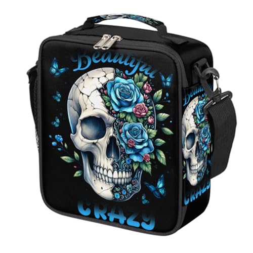Skeleton Skull Kids Lunch Box for Girls Boys Reusable Insulated Lunch Bag for Kids Toddler Thermal Cooler Spacious Lunchbox with Shoulder Strap Lunchbag for School Work Picnic (print 18)