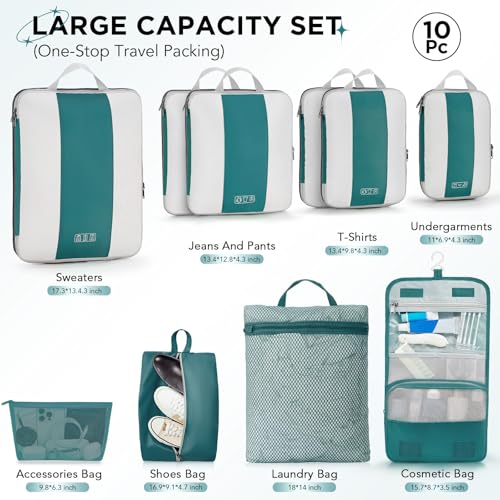 10 Set Compression Packing Cubes for Travel Essentials (10 Count)