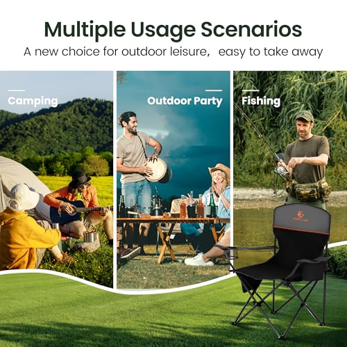 2 Pack Portable Camping Chairs for Adults Lawn Chairs Support 250 lbs Black (2 Count)