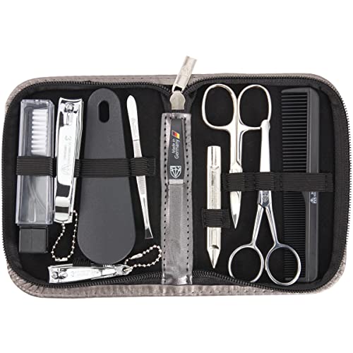 brand quality 10 piece manicure pedicure grooming kit set for professional finger & toe nail care tweezers file clipper fashion leather case in gift box
