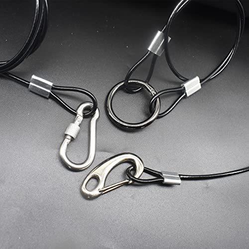 1/8"(3mm) Wire Diam Stainless Steel Cable Eyelets Loops Short Rope Lanyard Safety Tether Chain Lock with Vinyl Coated Cover, 10Pcs 20" Long Black (10 Count)
