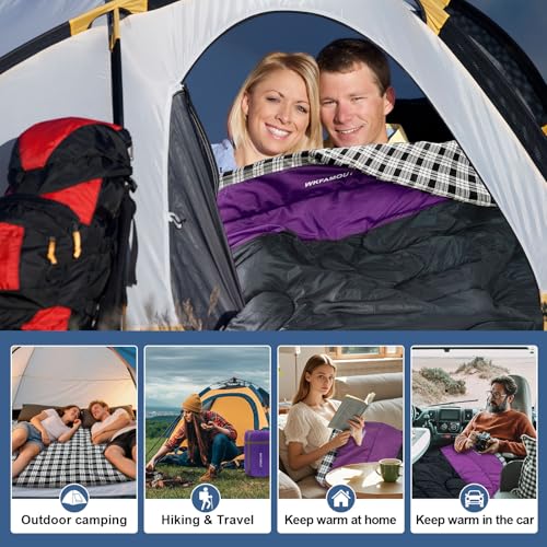 Double Sleeping Bag for Adults Machine Washable 2 Person Camping Sleeping Bag Queen Size Waterproof with Compression Sack for Cold Weather 3