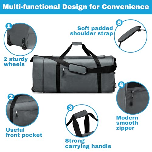 100L Foldable Rolling Duffel Bag with 2 Wheels