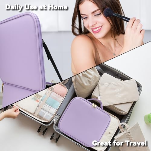 Travel Makeup Bag with LED Mirror and 10x magnifying glass with 3 Lighted Settings