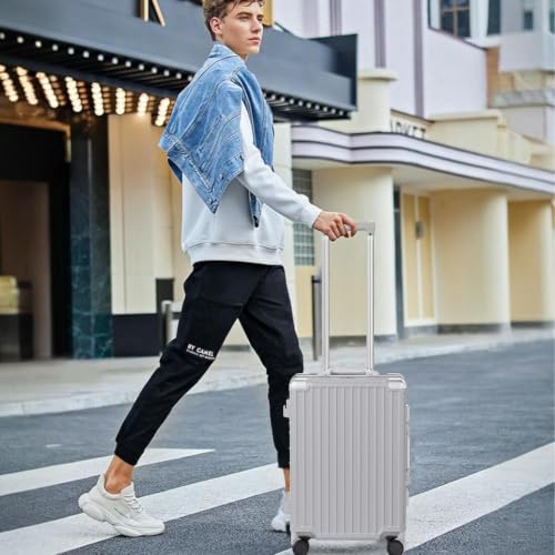 Luggage PC+ABS Aluminum Frame Zipperless Checked Luggage Hard Shell Suitcase with TSA Lock Double Spinner Wheels 28 Inch Silver