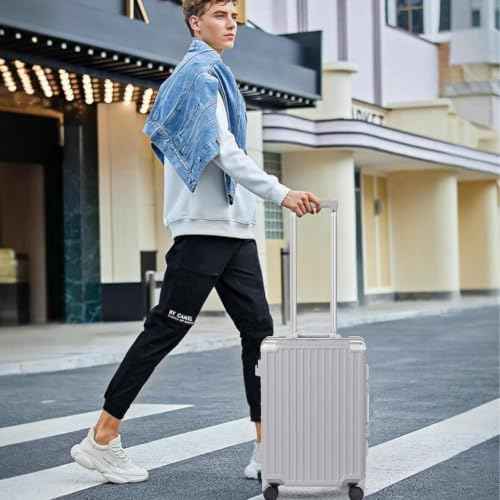 Carry On Luggage PC+ABS Aluminum Frame Zipperless Luggage Hard Shell Suitcase TSA Lock Double Spinner Wheels 20 Inch Silver